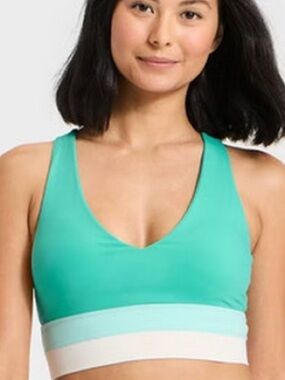 JoyLab Mint Teal Turquoise Colorblock V‑Neck Sports Bra, Size XXS, NWT